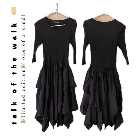 🏷️ 🆕 🎉 black ribbed quarter sleeve v-neck layered grunge witchy dress - Picture 3 of 14